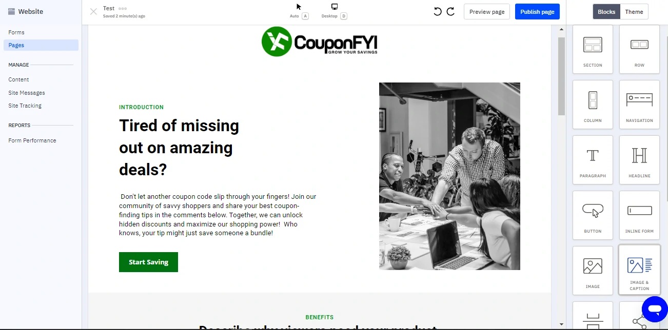 ActiveCampaign landing page drag-and-drop builder