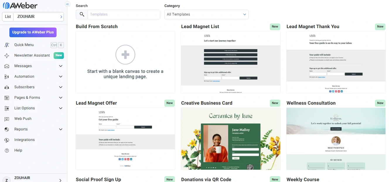 AWeber ready to use landing pages templates