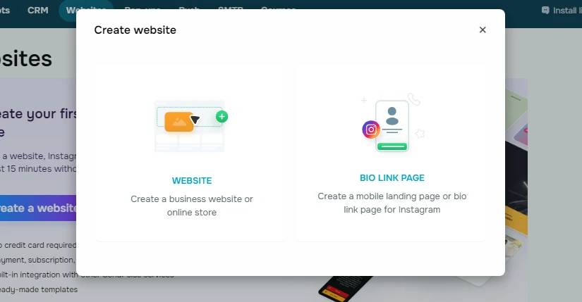 Creating a website on SendPulse