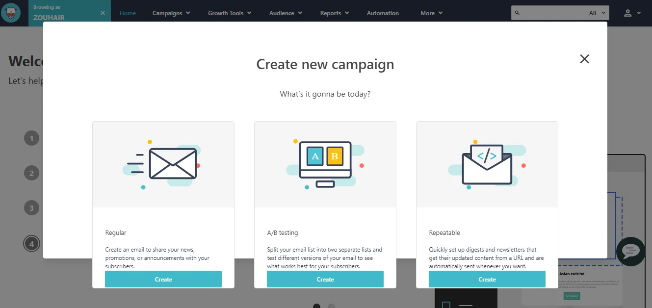 Creating the first Email Campaign.