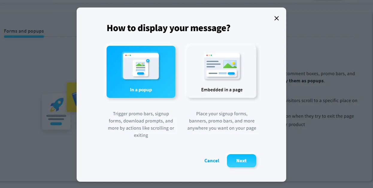 Display your message through Forms or Pop-ups feature on GetResponse