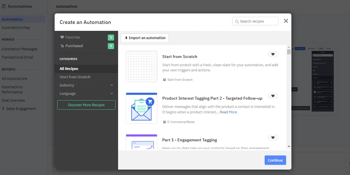 ActiveCampaign pre-built automation recipes
