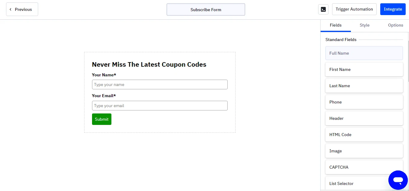 Example of subscribing form