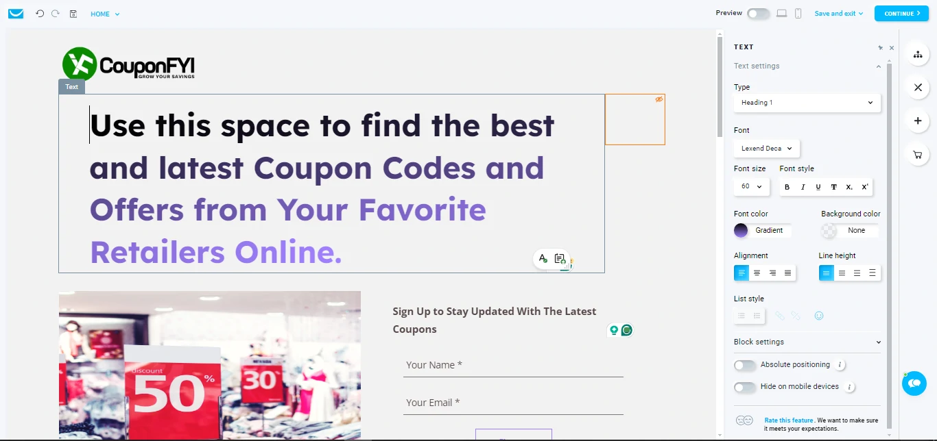 Example of website template