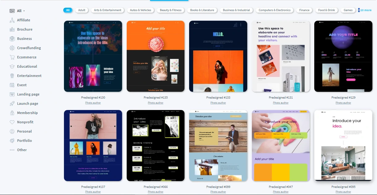 Example of websites ready templates