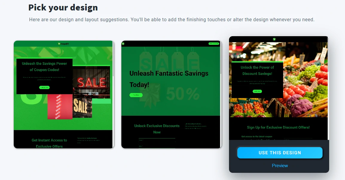 Generated landing pages