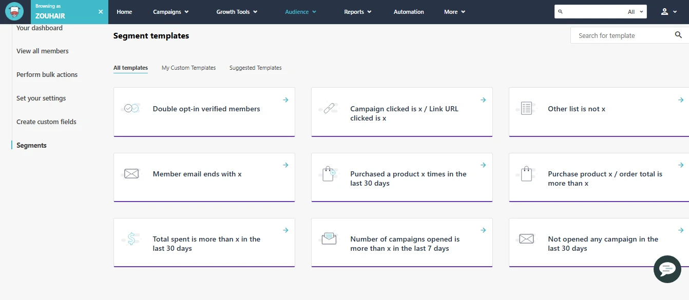 Moosend Segment templates