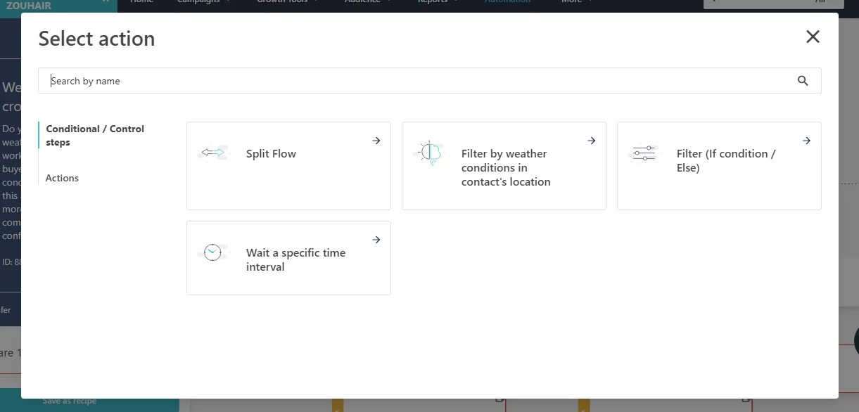 Moosend email automation workflow control steps