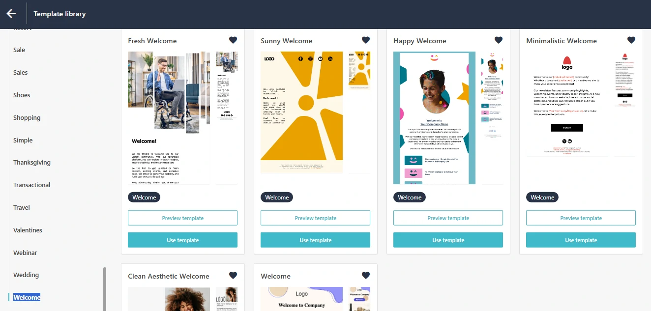 Screenshot of 4 ready templates in the Mossend Template library
