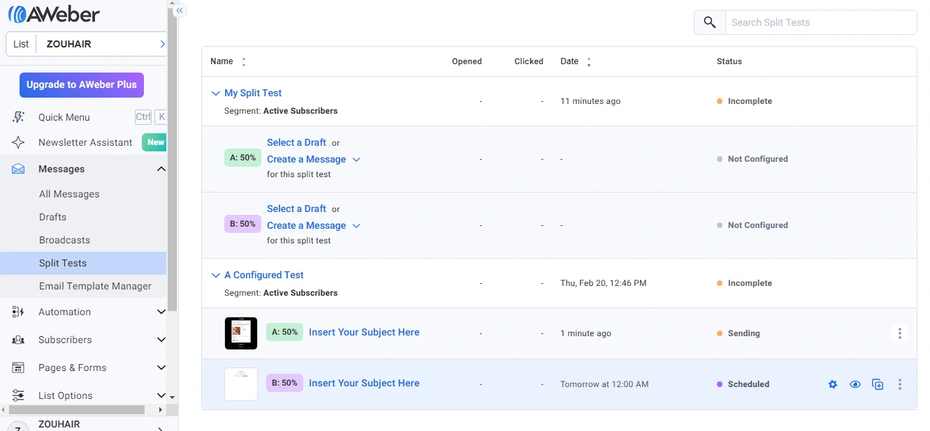 AWeber Email Split Tests