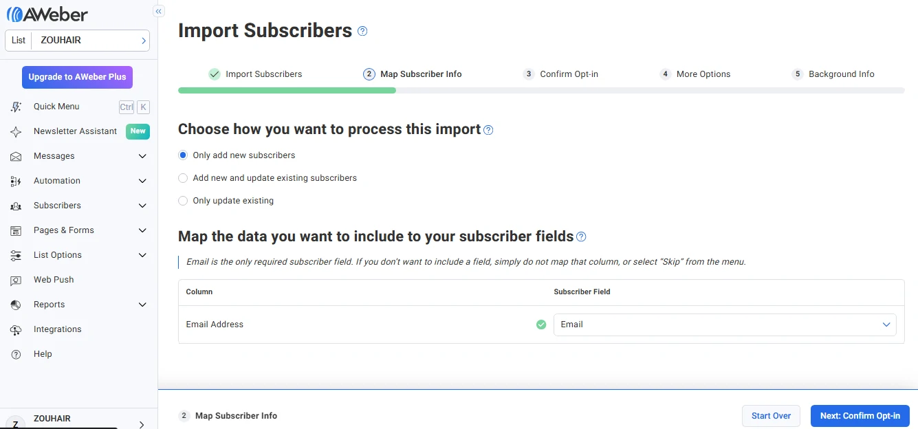 AWeber Importing Subscribers feature