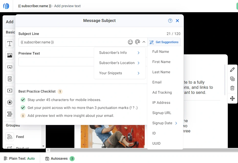 Screenshot of AWeber Message Subject