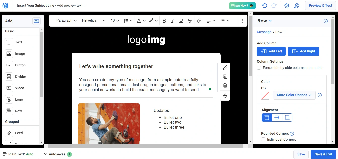 Screenshot of AWeber email Drag and Drop editor