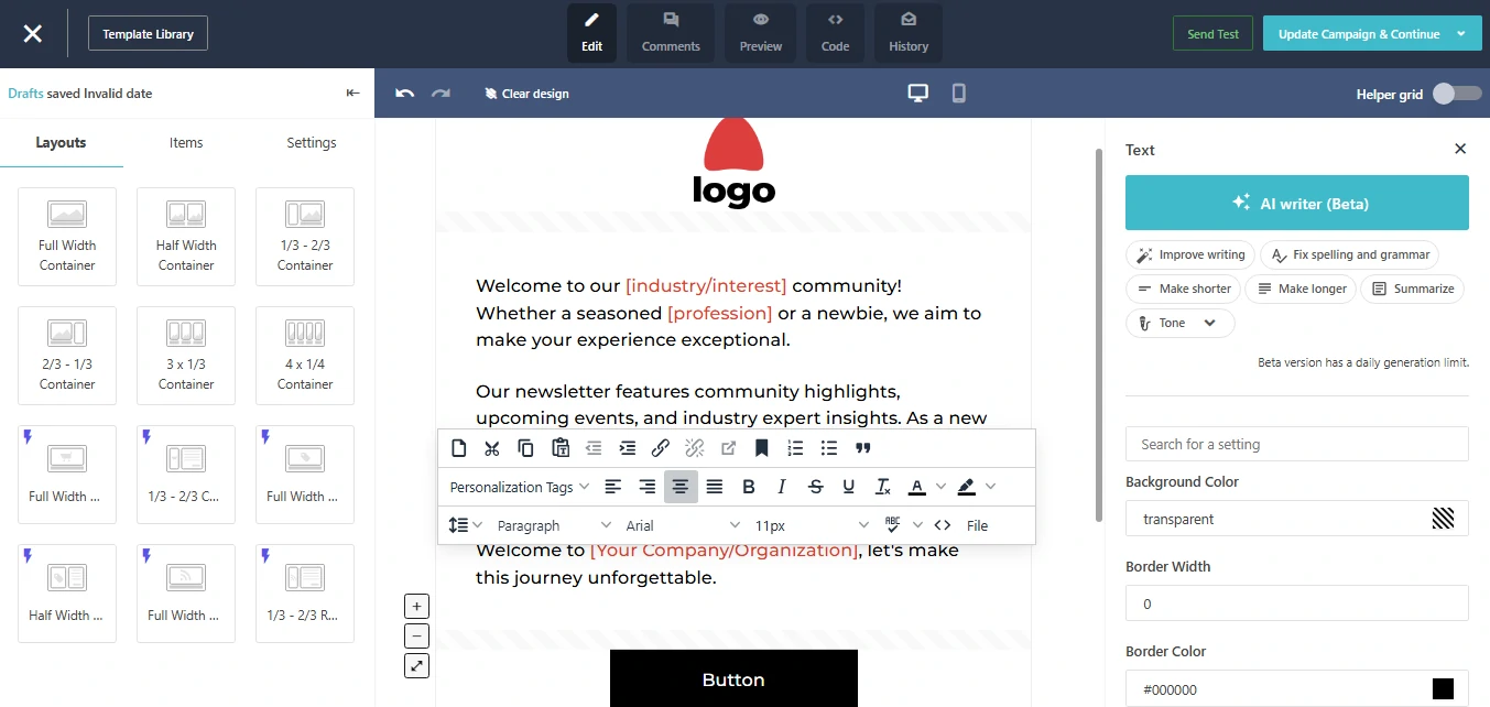 Screenshot of Moosend Drag and drop editor