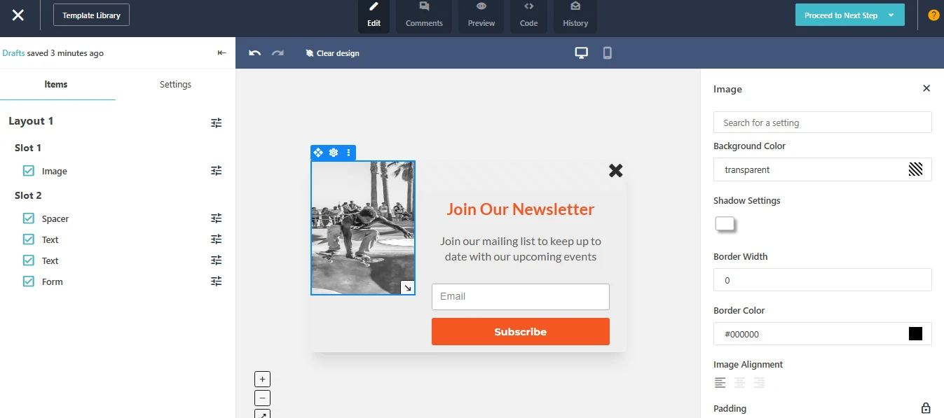 Screenshot of Moosend forms Drag and drop editor
