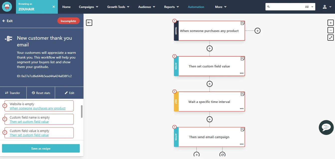 Screenshot of New customer thank you email pre-built templates on Moosend