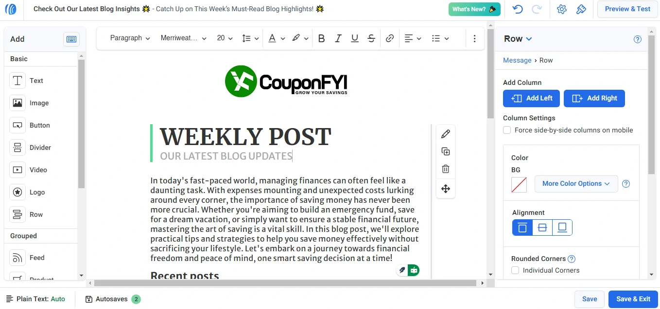 email Drag and Drop editor