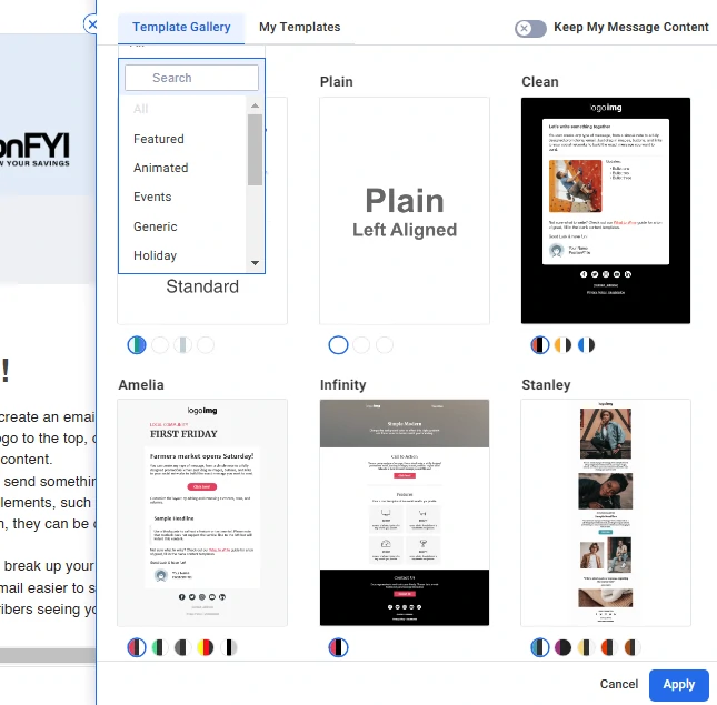Screenshot of some AWeber templates