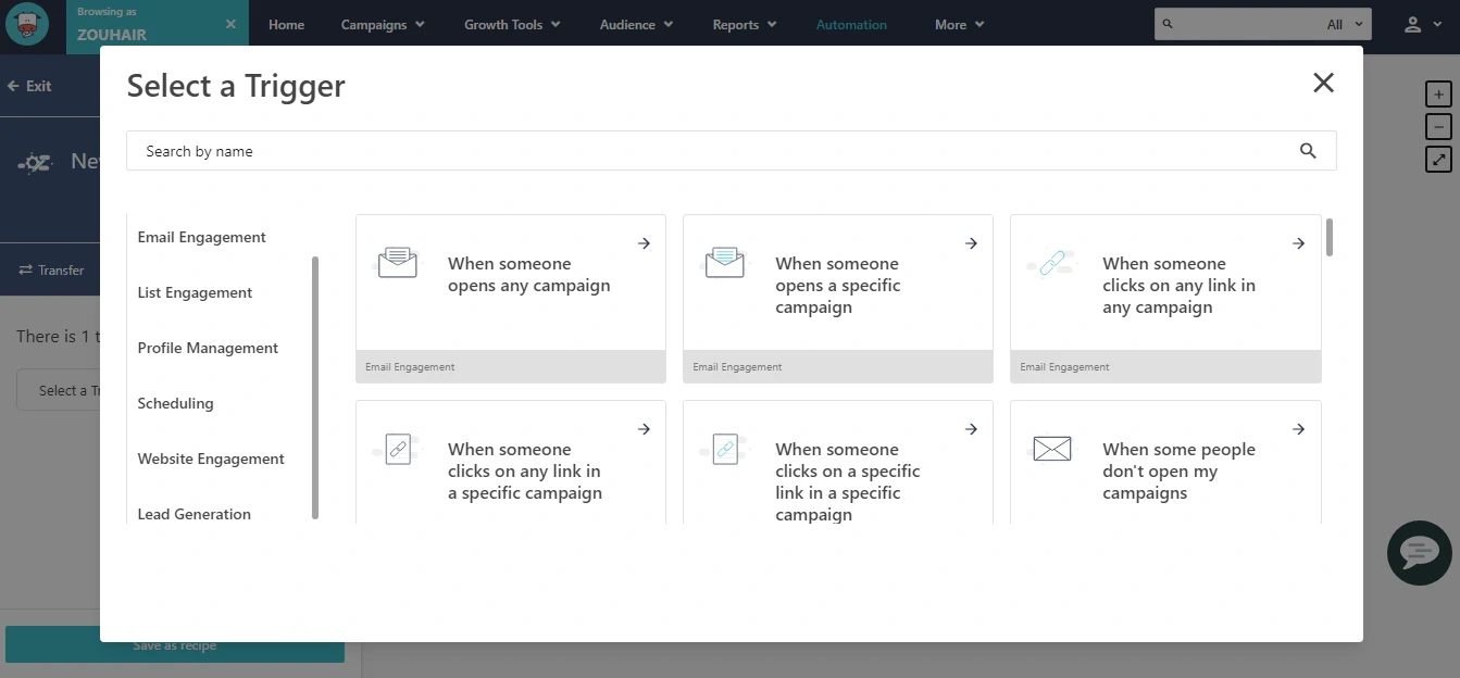 Screenshot of some triggers on Moosend