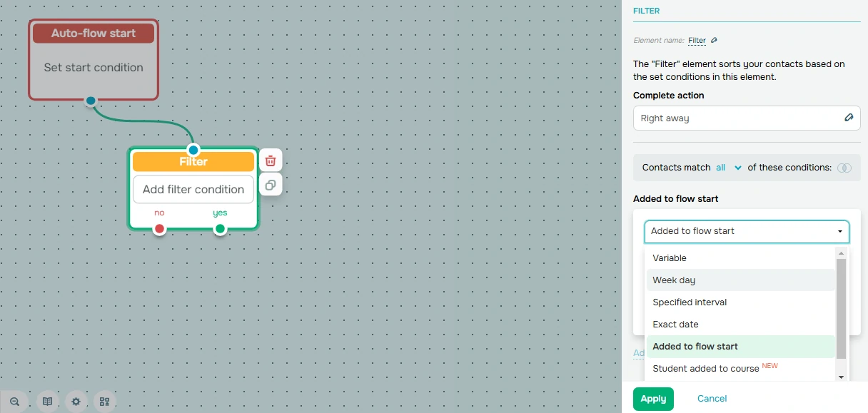 SendPulse Filter and Condition elements