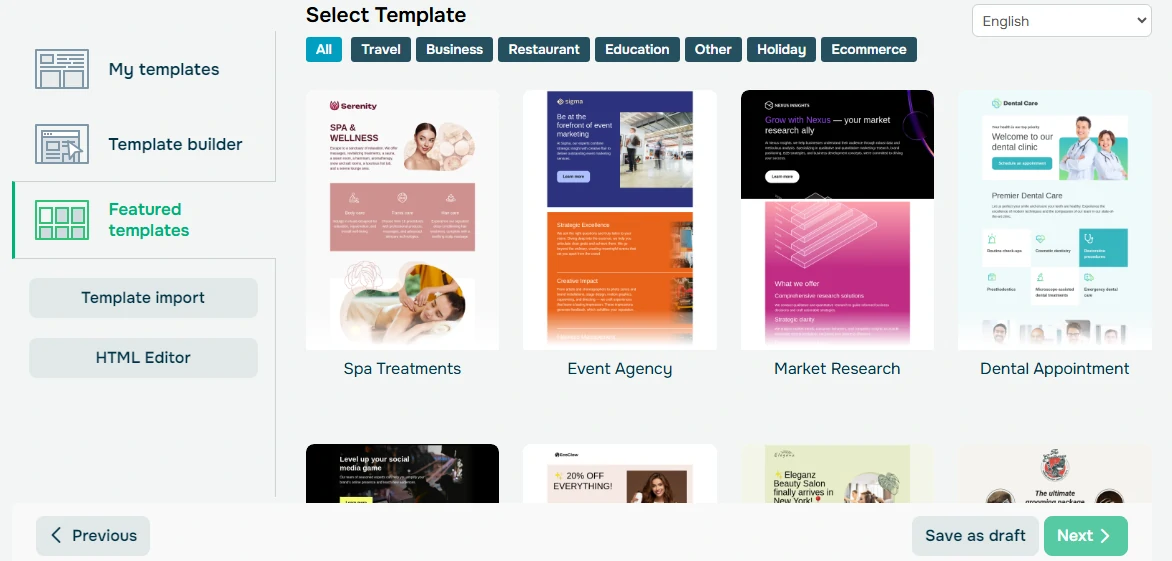 SendPulse email templats