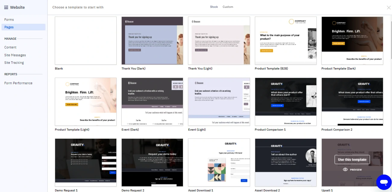 Landing page pre-built templates on ActiveCampaign