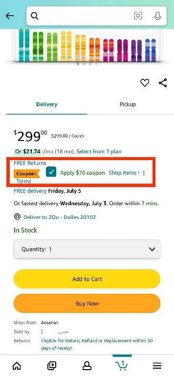 $70 Off coupon on Amazon App