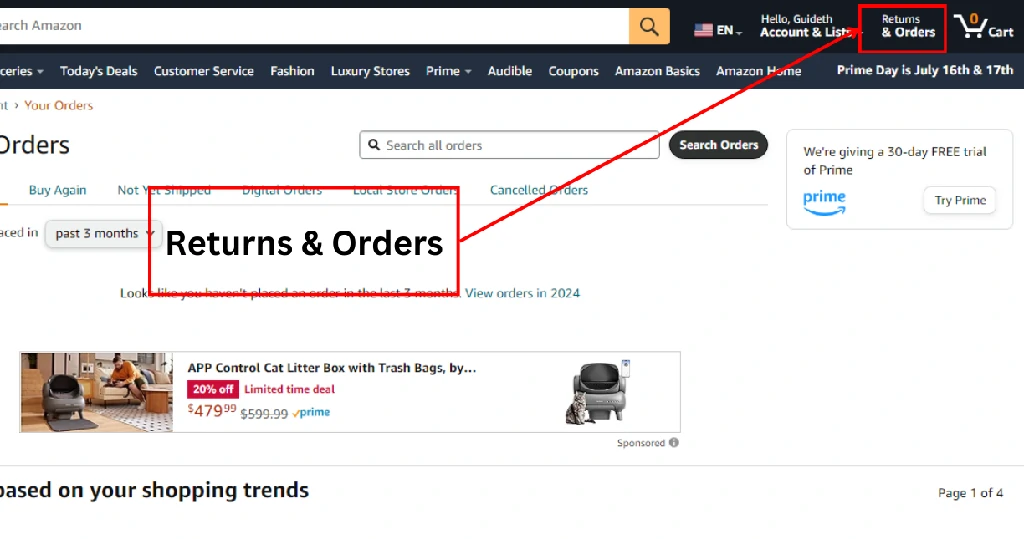 Amazon Returns & Orders page
