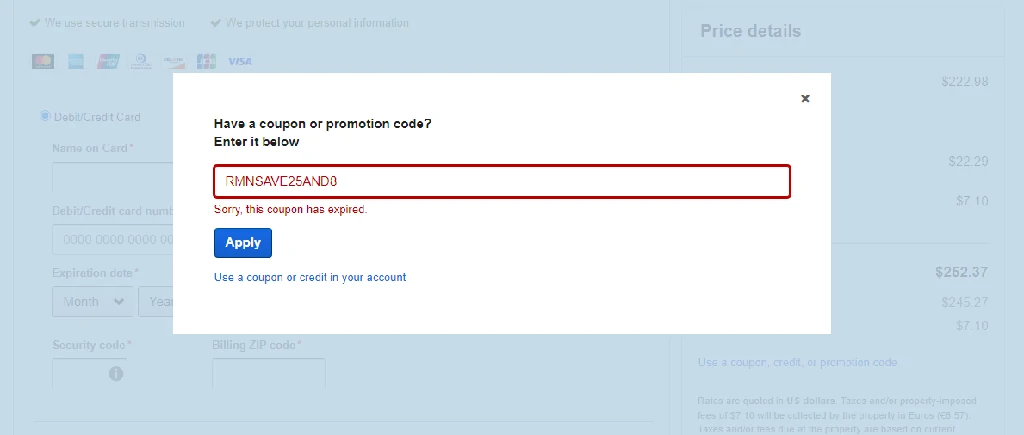 Example of an Expired Expedia coupon