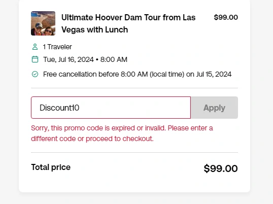 Expired Viator Promo Code example