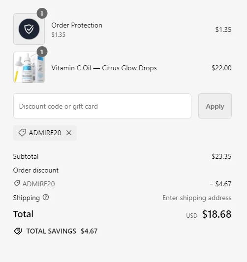 Admire My Skin coupon code: Save 20% off Storewide 1 20% Off on Admire My Skin Vitamin C Oil