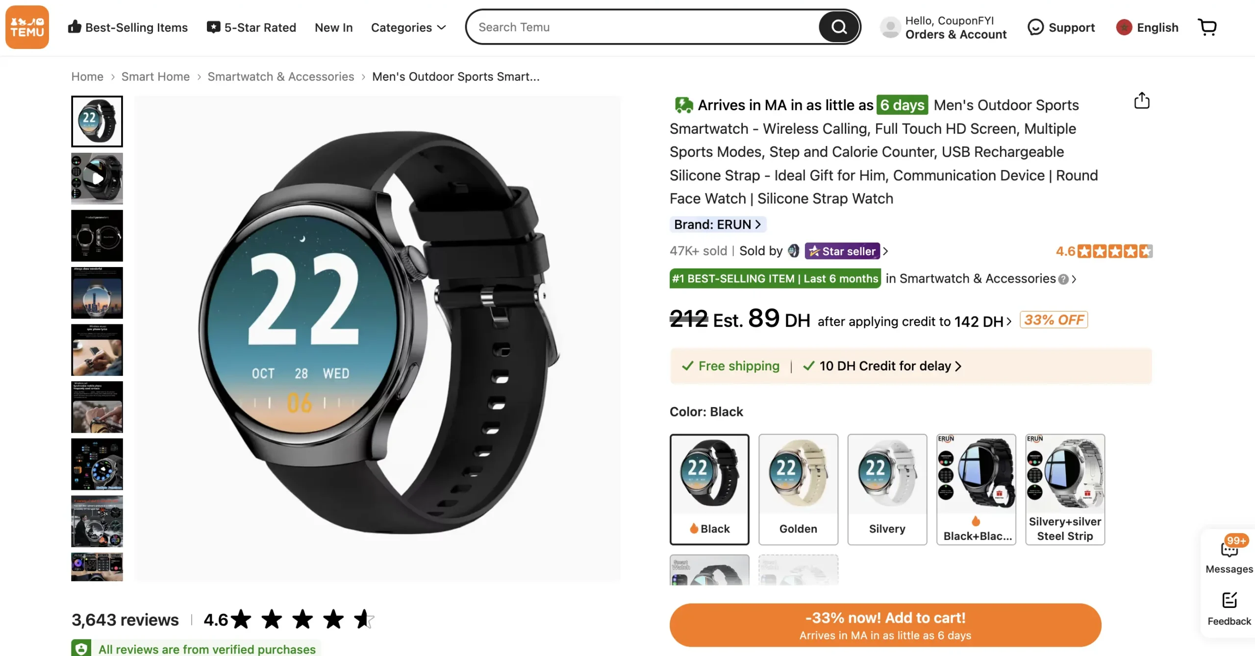 ERUN smartwatch #1 bestseller 47K sold 4.6 star 212 DH