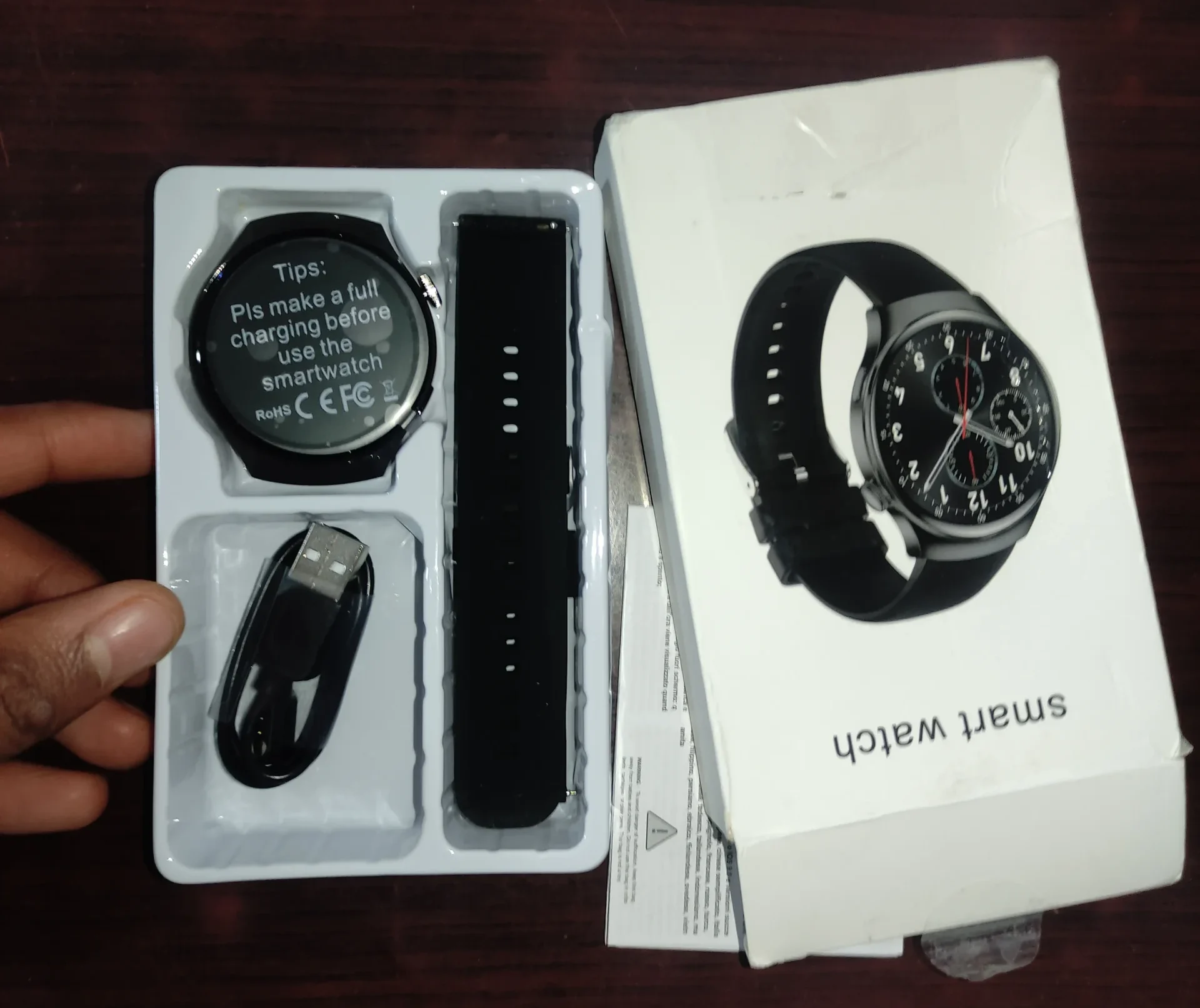 ERUN smartwatch unboxing box contents cable strap manual