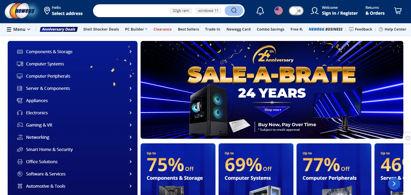 Screenshot of Newegg Store