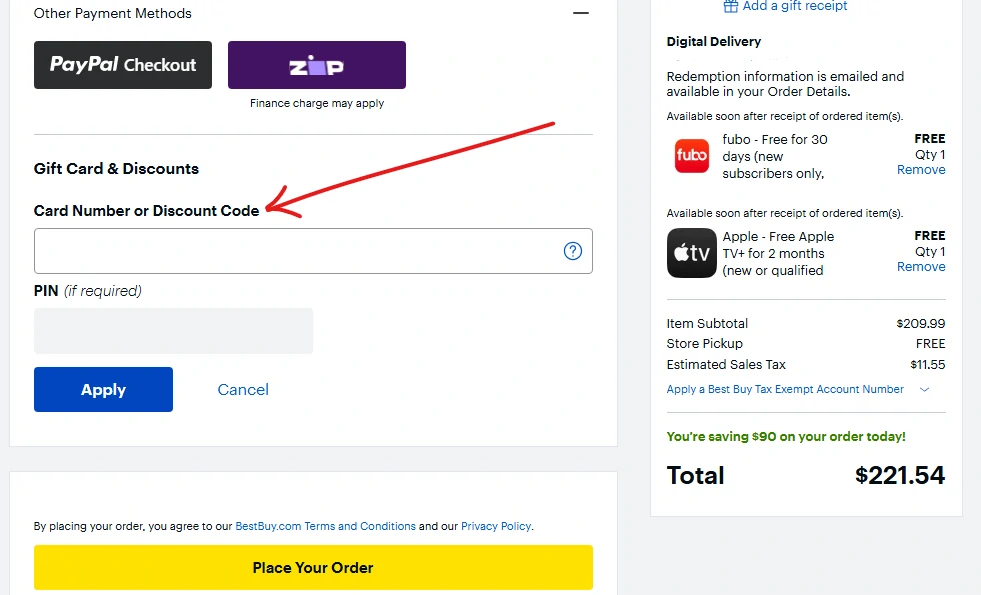 Best buy promo code box
