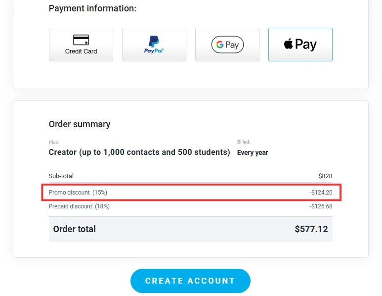 GetResponse Discount: Up to 30% Off Yearly Plans 3 15% off promo discount applied on the GetResponse yearly plan
