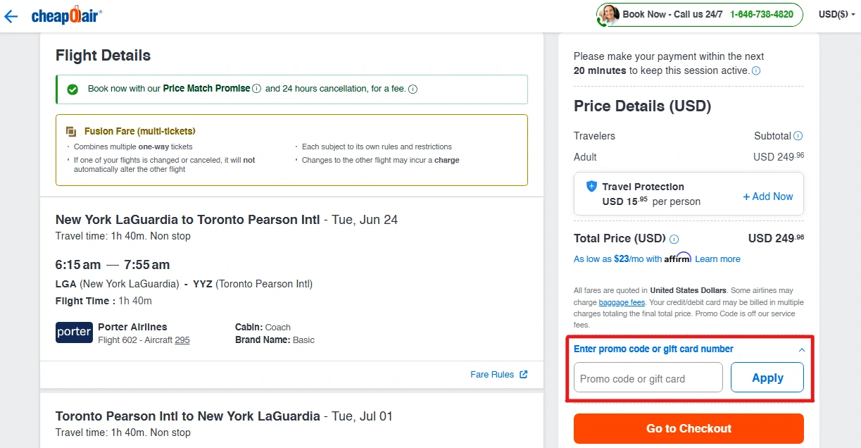 Save $35 on Beach Getaways 1 CheapOair promo code box on the flight details page