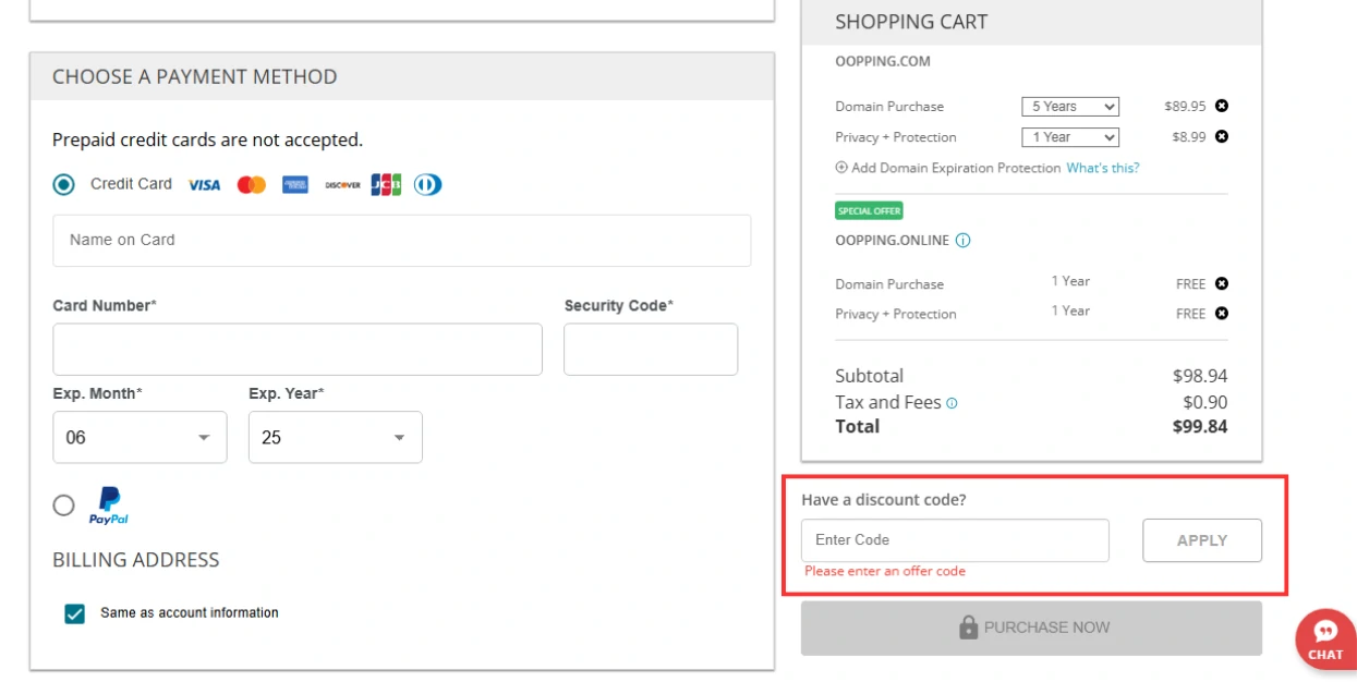 Domain.com Promo Code: 25% Off Sitewide for the 4th of July 1 Discount Code Entry Box at Checkout on Domain.com