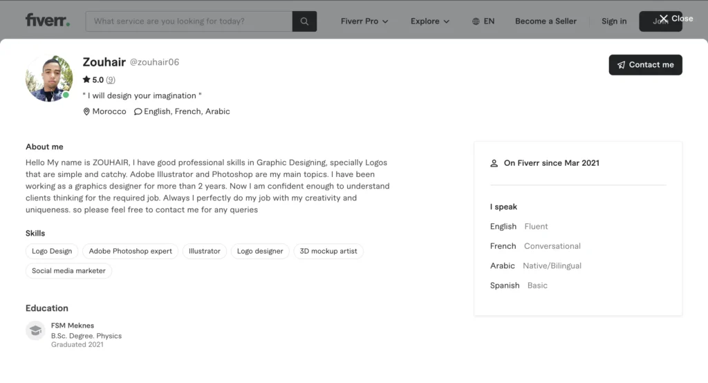 Screenshot of full @zouhair06 profile details
