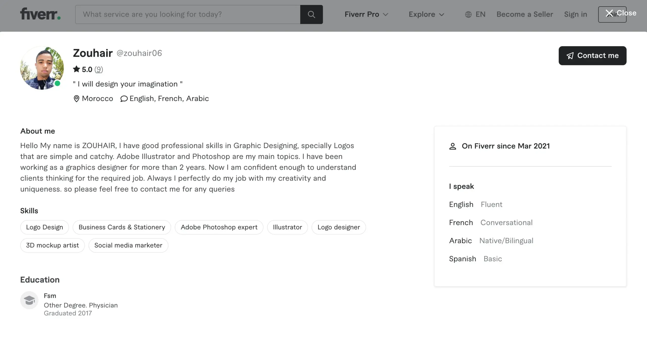 Screenshot of full @zouhair06 profile details