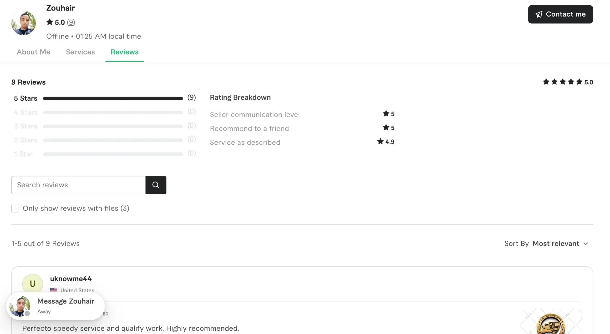 Screenshot of @zouhair06's rating. Breakdown